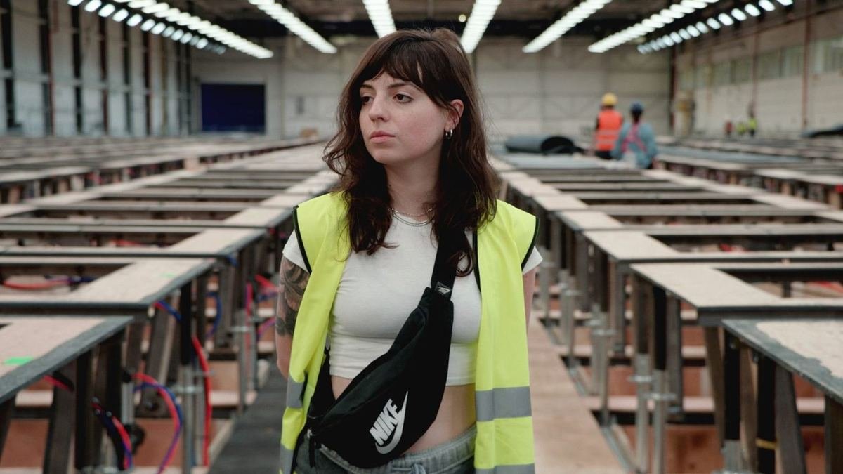 McKenzie Hagerstrom in a hi-vis vest on the Beast Games production floor